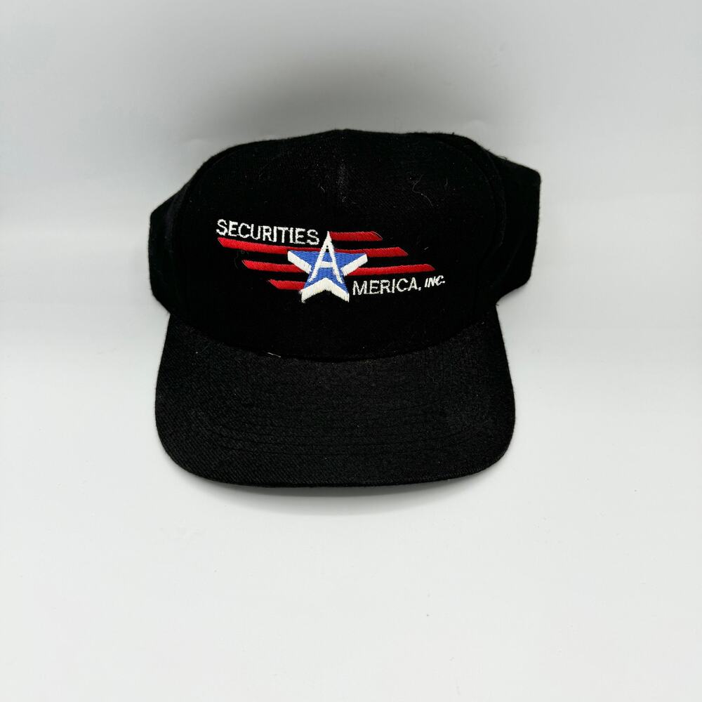 Vintage Securities America Inc Hat Black Trucker Snapback 90s Logo Embroidered